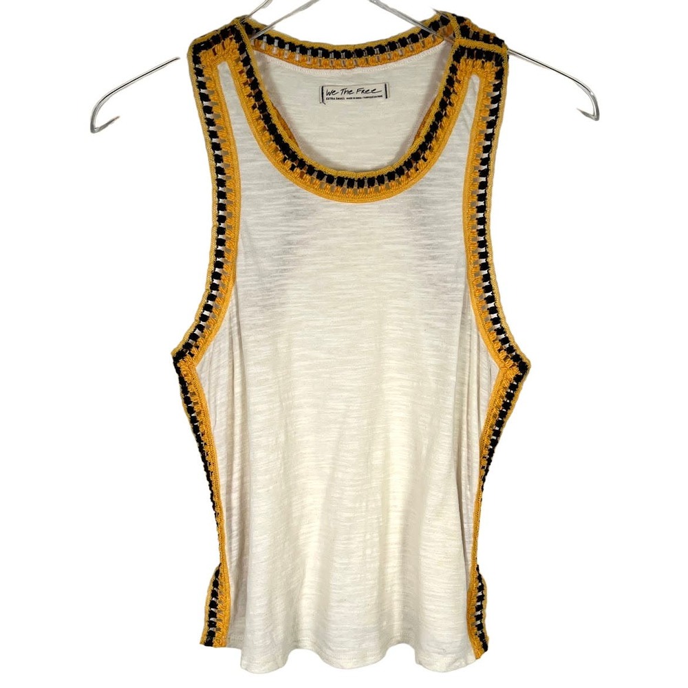 We The Free People Bora Bora Crochet Racerback Tank Top XS Cream Yellow Black - Picture 3 of 8